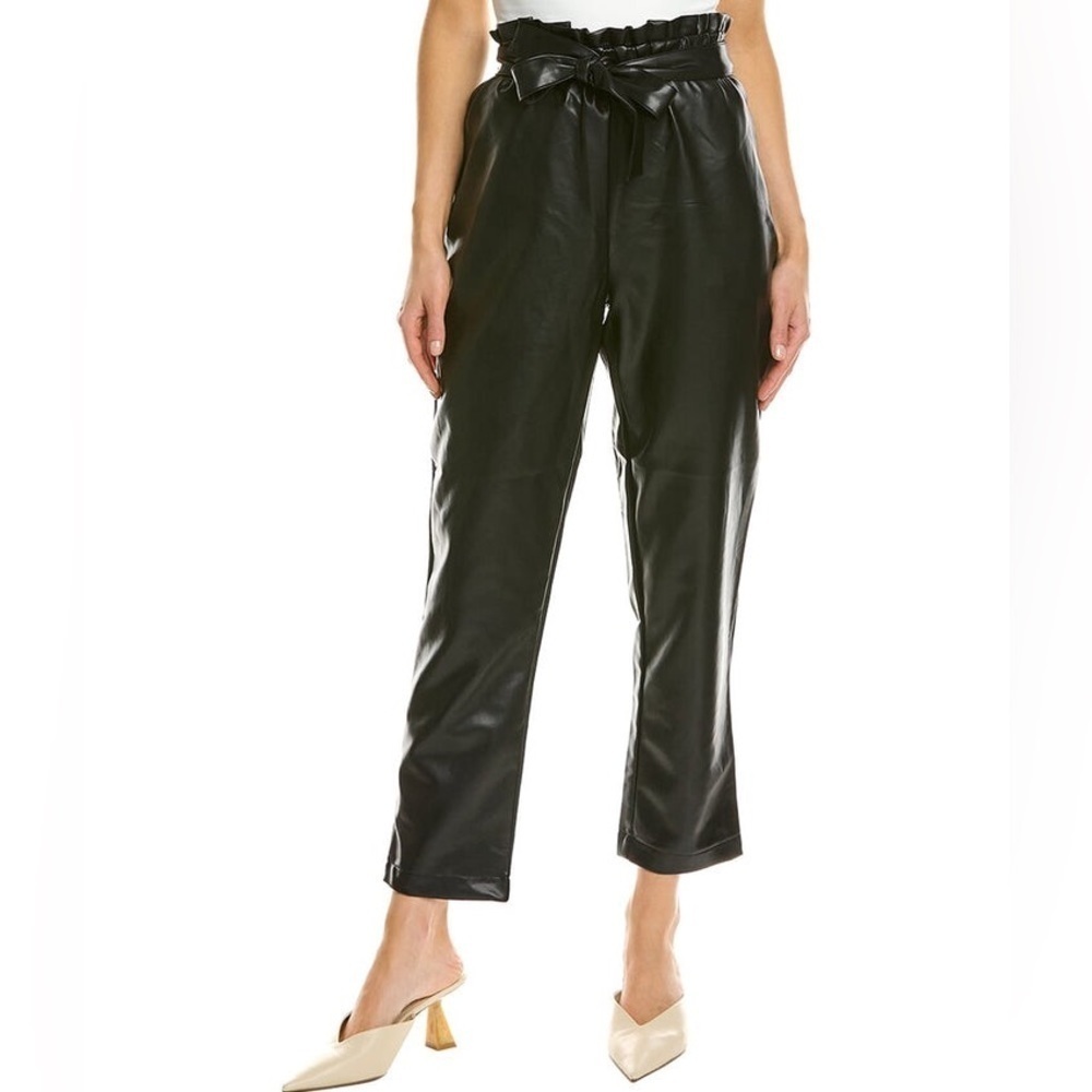 Bagatelle Pants Women’s Faux Leather Paper Bag Waist Black Straight Crop Size‎ S